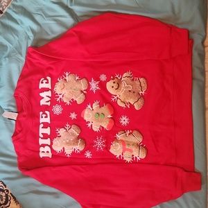 Christmas sweat shirt. Red with gingerbread men. Size L.